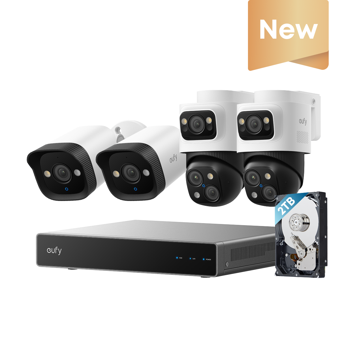 eufy NVR Security System S4 White (8 Channels NVR with 2 PoE Bullet-PTZ Cam and 2 PoE Bullet Cam)